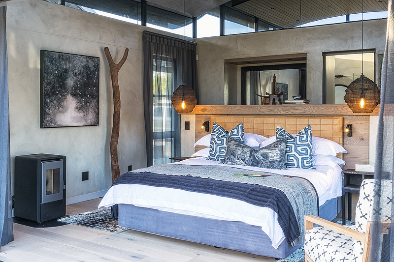 <p>BEDROOMS<br /> &ndash; Individually furnished rooms with views overlooking mountains, lagoon and Fynbos<br /> &ndash; Large foldaway doors that lead to private terraces with unobstructed Lagoon and mountain views<br /> &ndash; King size extra length beds which can be a turned into singles on request<br /> &ndash; En-suite bathrooms, bath &amp; shower with underfloor heating<br /> &ndash; Eco pellet stoves<br /> &ndash; Ceiling fans<br /> &ndash; All rooms have a writing desk and Wi-Fi access points</p>